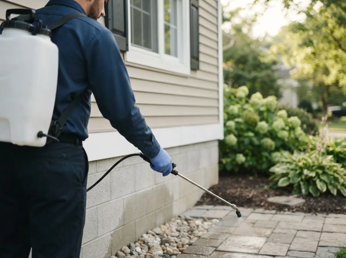 Pest control technician inspecting a home in Daniels, WV